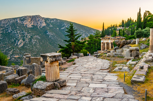 Sunset view of Athenian treasury