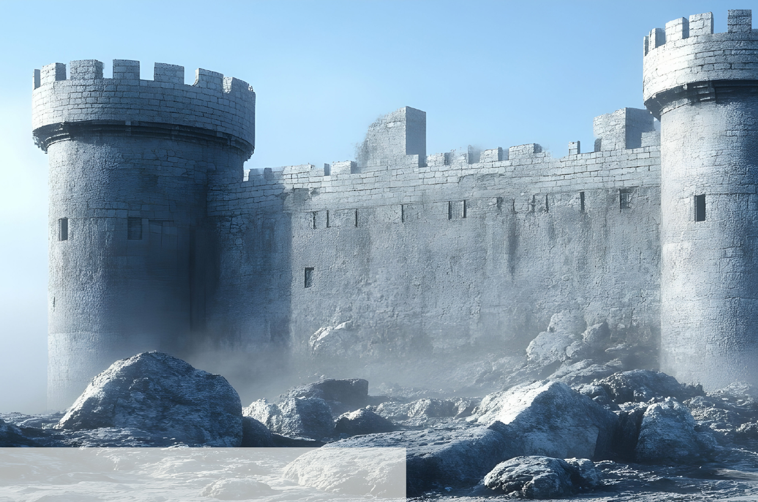 Stone Castle 3D Render: A Fortified Structure Amidst a Rocky Landscape